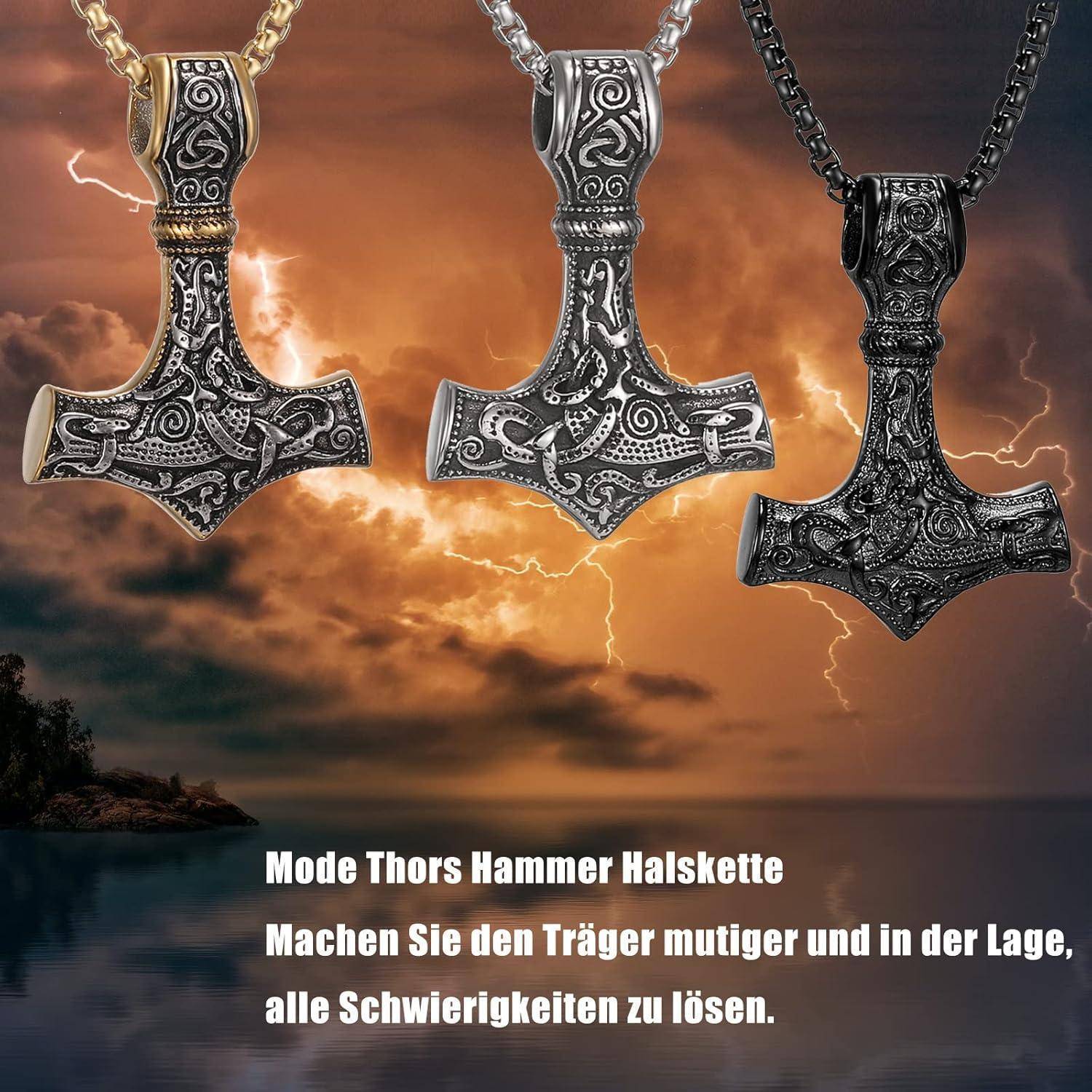Wikinger Thors Hammer Halskette Edelstahl Viking Runen Schmuck Herren