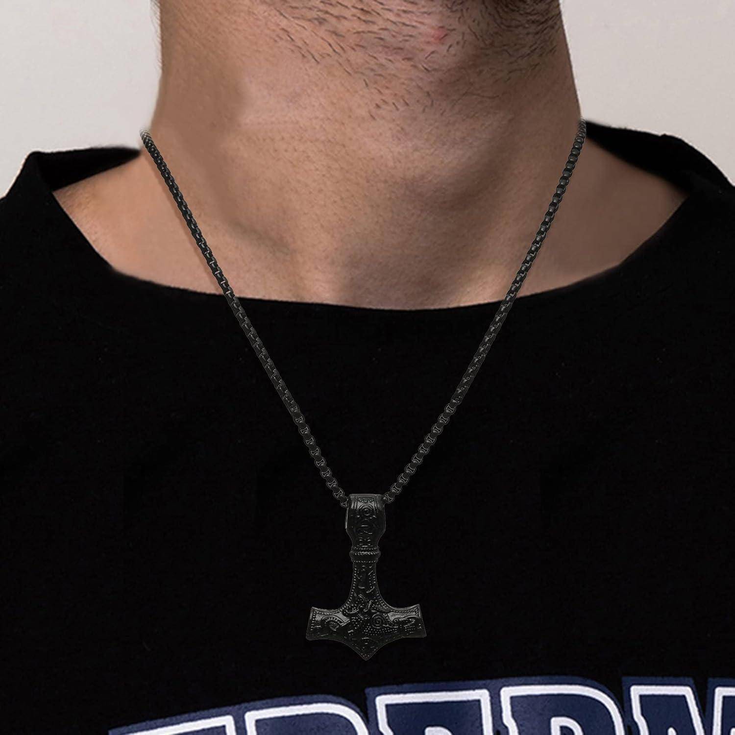 Wikinger Thors Hammer Halskette Edelstahl Viking Runen Schmuck Herren