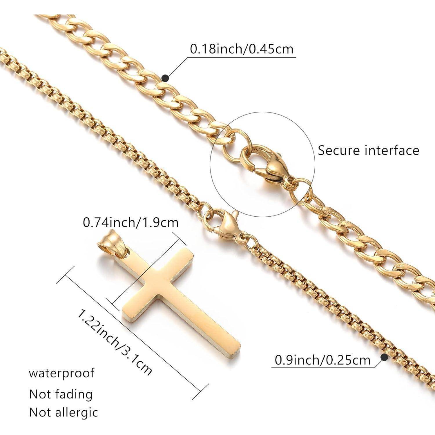Kreuz Kette Herren Edelstahl Silber/Gold/Schwarz Layered Kubanische