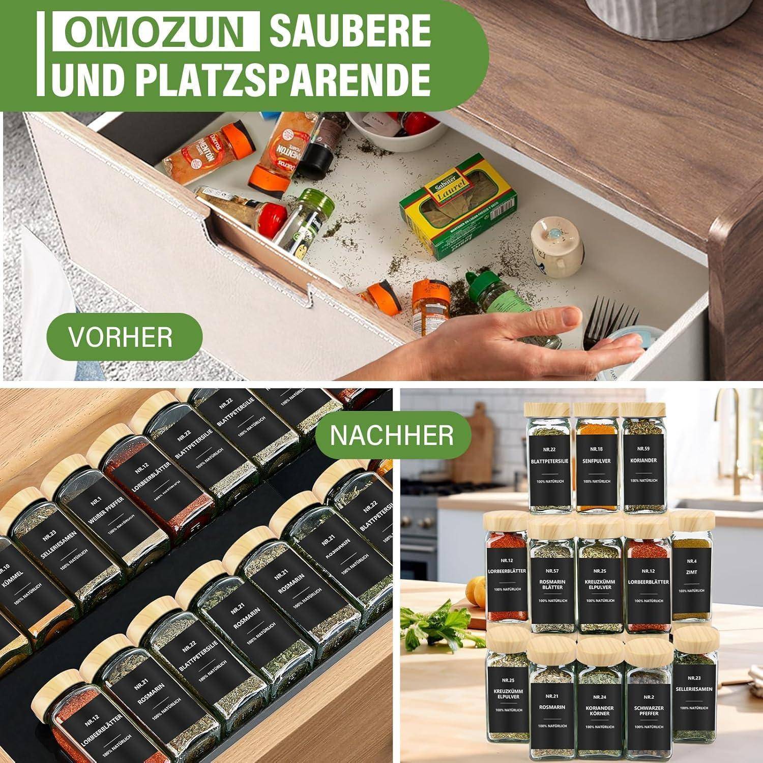 Gewürzgläser Eckig Glas 120ml 24er Streueinsatz Holzmaserung 24er set