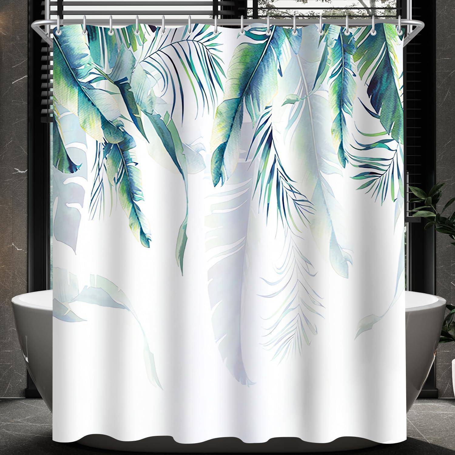 Duschvorhang 120x200cm Grün Blätter Wasserdicht Waschbar Textil