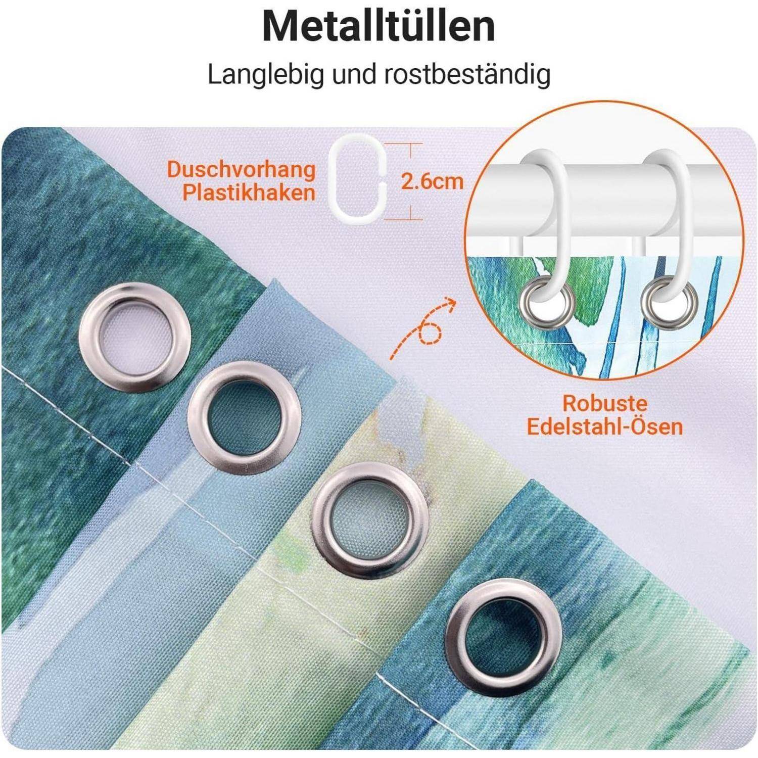 Duschvorhang 120x200cm Grün Blätter Wasserdicht Waschbar Textil