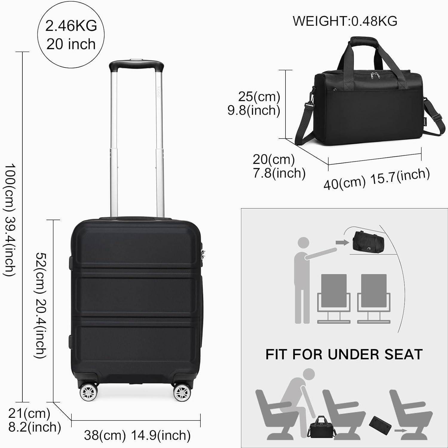 KONO Handgepäck-Koffer Trolley Set 2 Teilig, Schwarz 55cm