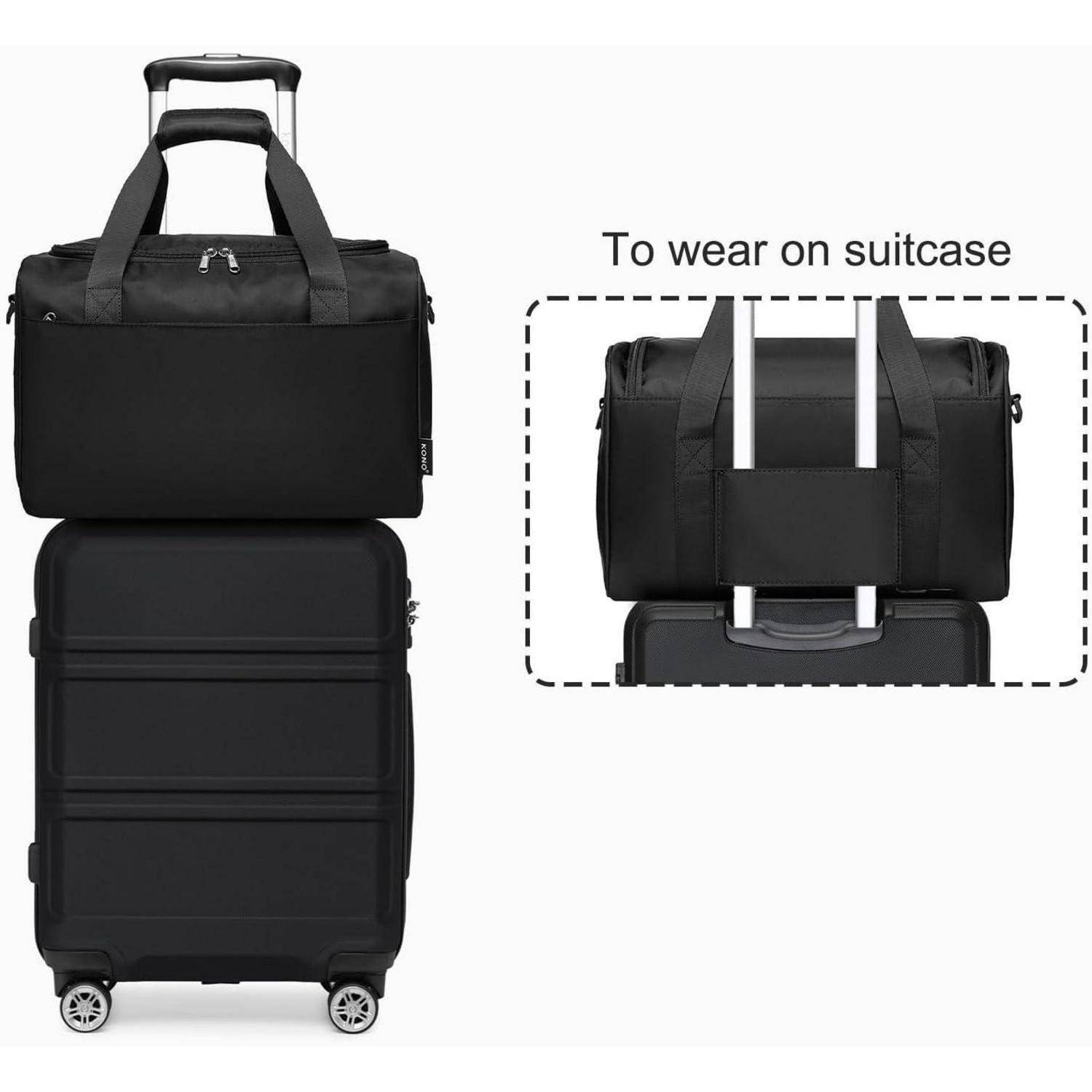KONO Handgepäck-Koffer Trolley Set 2 Teilig, Schwarz 55cm