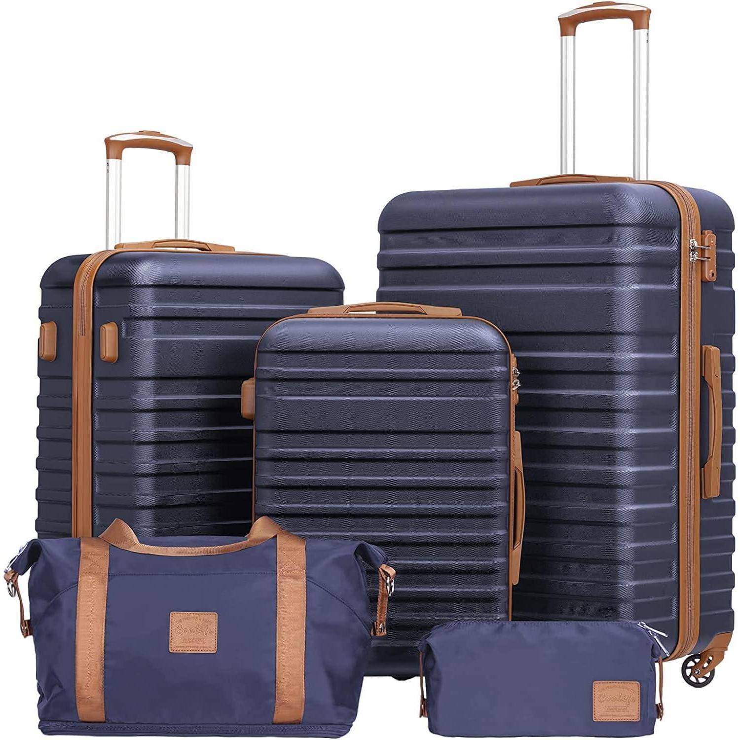 Hartschalen Koffer Set 5tlg Blau/Braun TSA-Schloss 4 Rollen