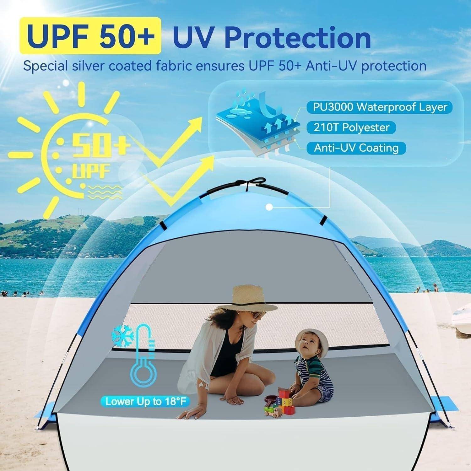 Strandmuschel UV Schutz UPF 50+ für 2-3 Personen mit Tragetasche
