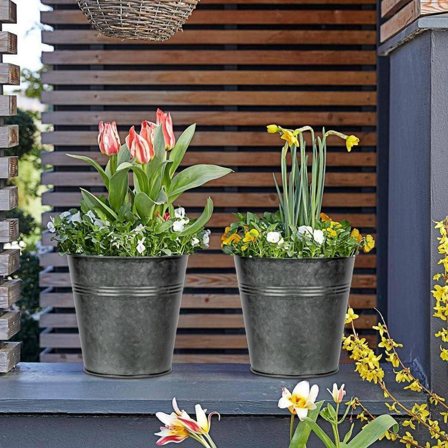 6er Set Hängende Blumentöpfe verzinkter Stahl für moderne Dekoration