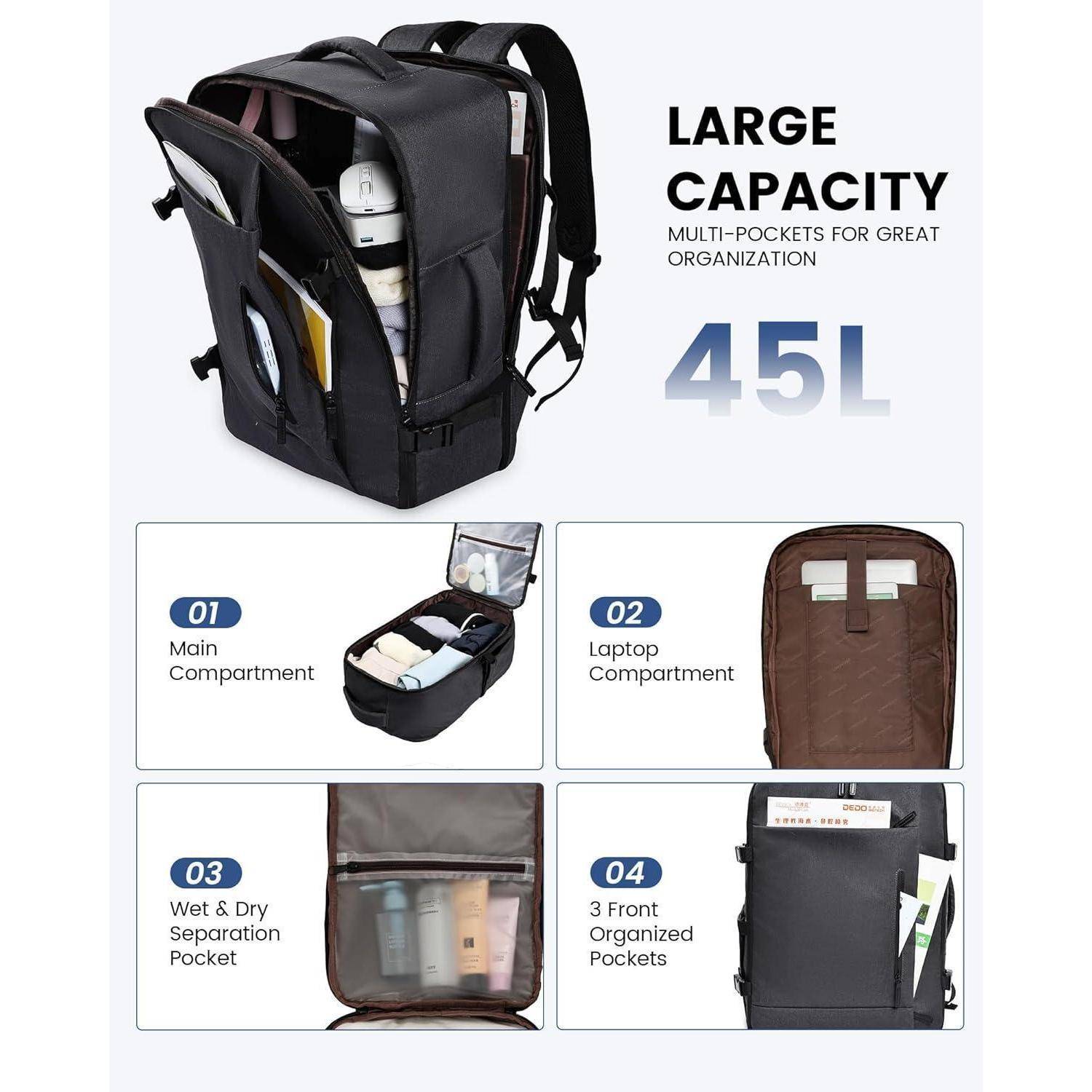 Ein schwarzer Rucksack mit der Beschriftung 