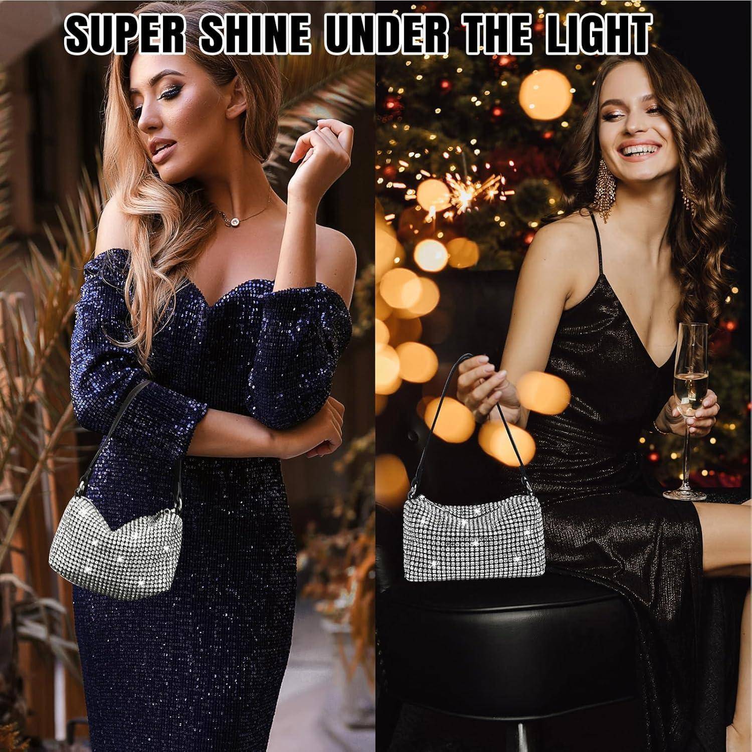Glitzer Clutch Damen Kristall Diamant Abendtasche Umhängetasche