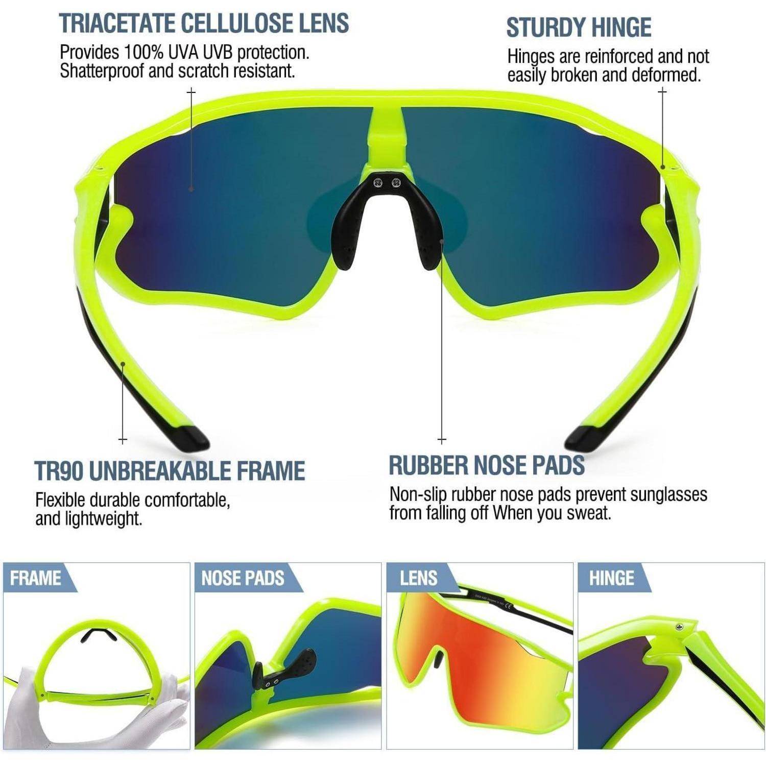 Kinder Sport Sonnenbrille UV400 TR90 Rahmen Jugend DK268 Fluore Grün