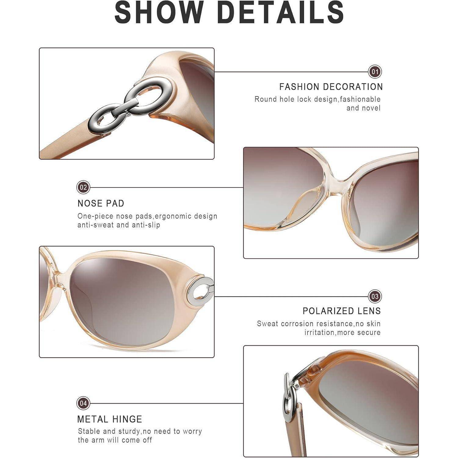 Sonnenbrille Damen Klassisch Polarisiert Übergroß UV-Schutz 1220