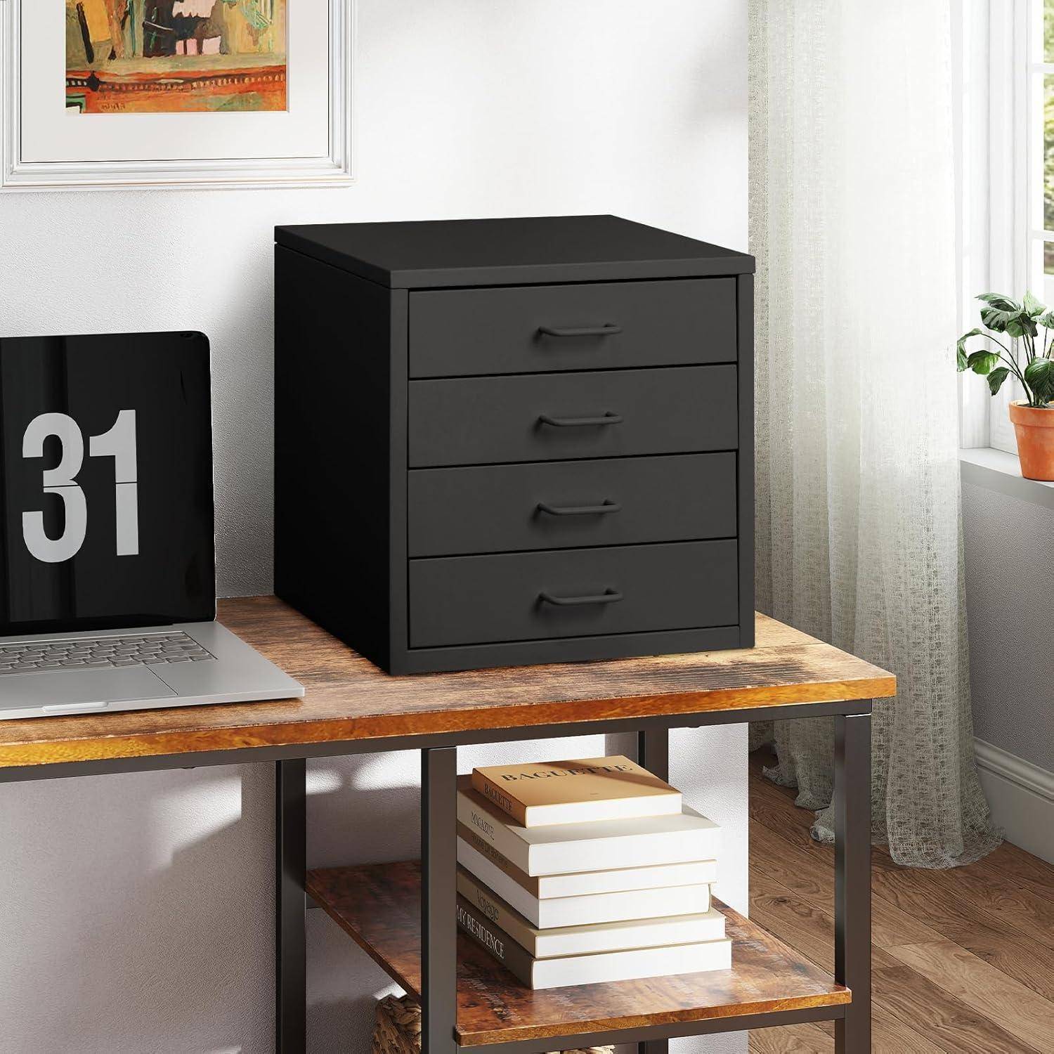 Schreibtisch-Aktenschrank mit 4 Schubladen für A4-Schwarz