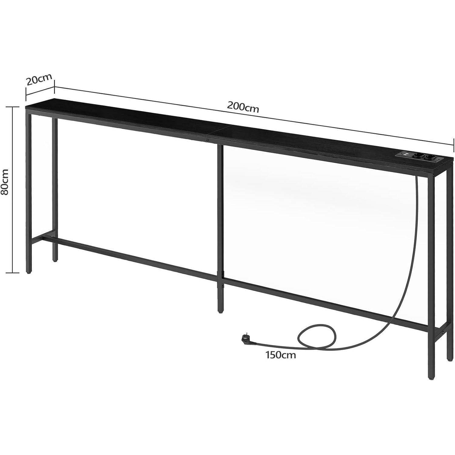 Konsolentisch mit Ladestation USB-Anschlüssen Schwarz 200 cm