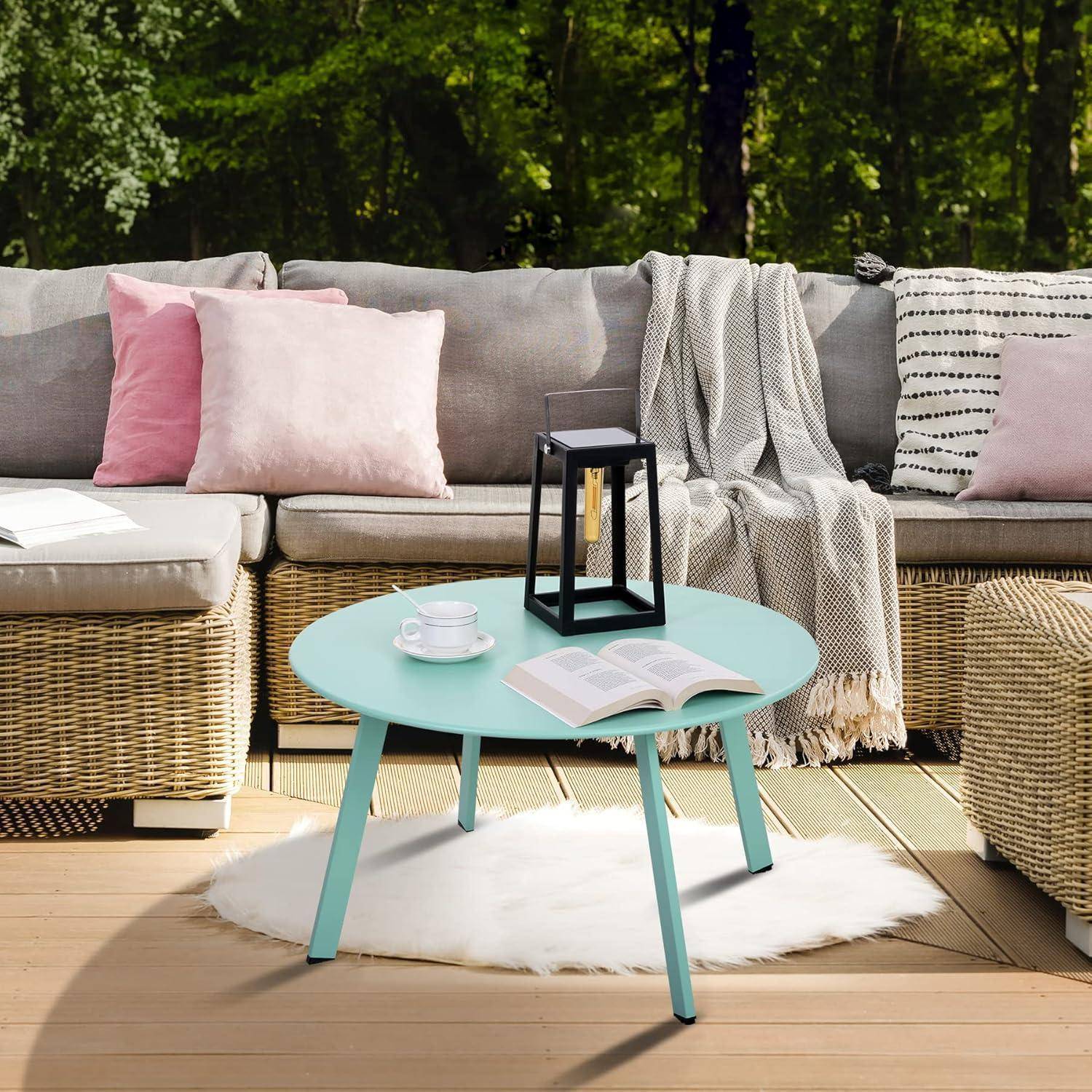 Beistelltisch Metall Garten Rund Sofatisch Kaffeetisch Grün Ø 70 x 40H