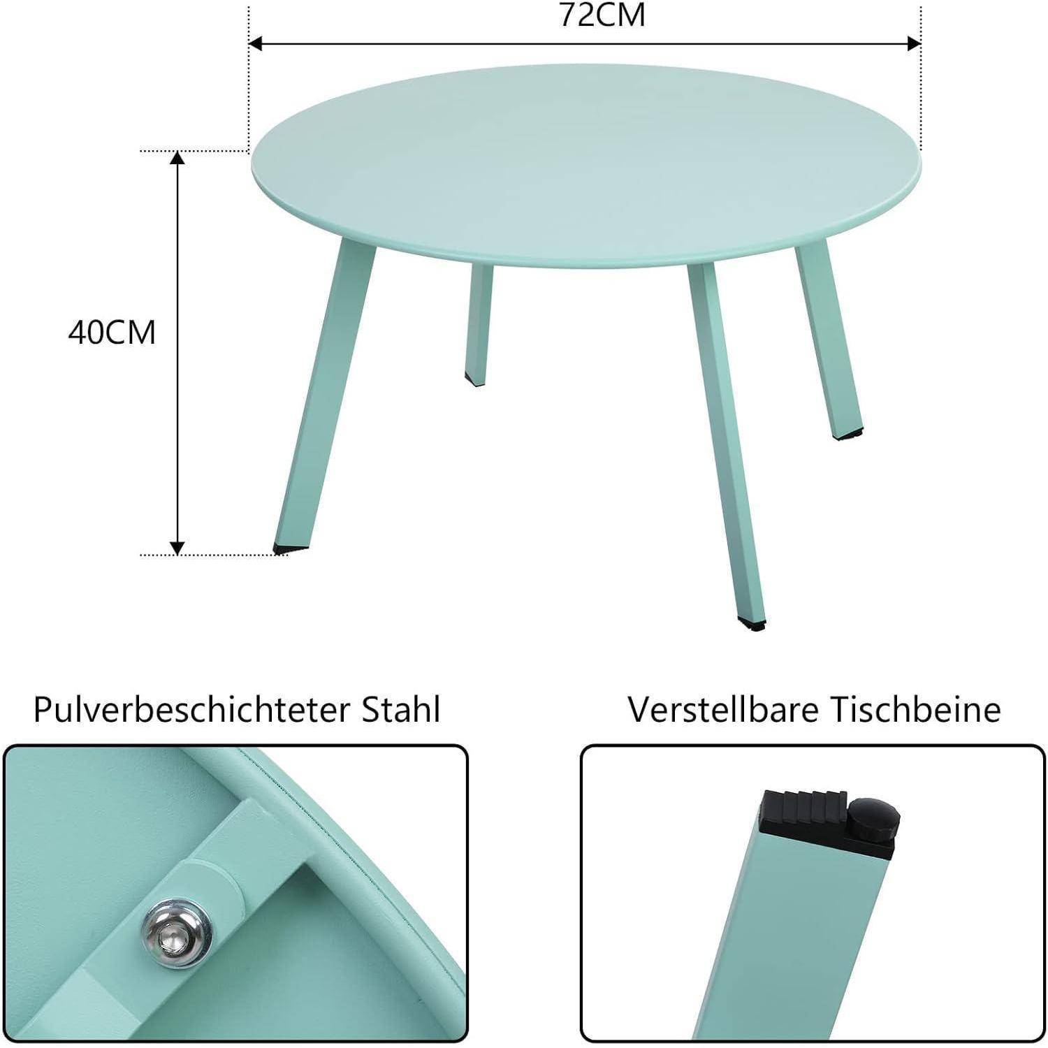 Beistelltisch Metall Garten Rund Sofatisch Kaffeetisch Grün Ø 70 x 40H
