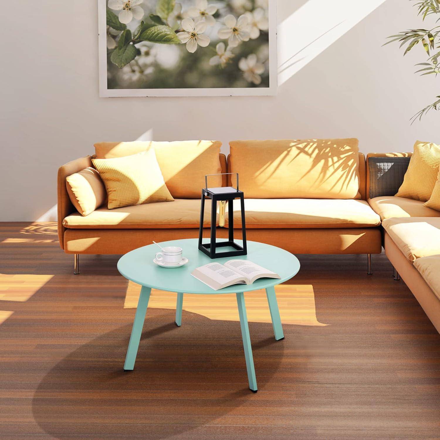 Beistelltisch Metall Garten Rund Sofatisch Kaffeetisch Grün Ø 70 x 40H