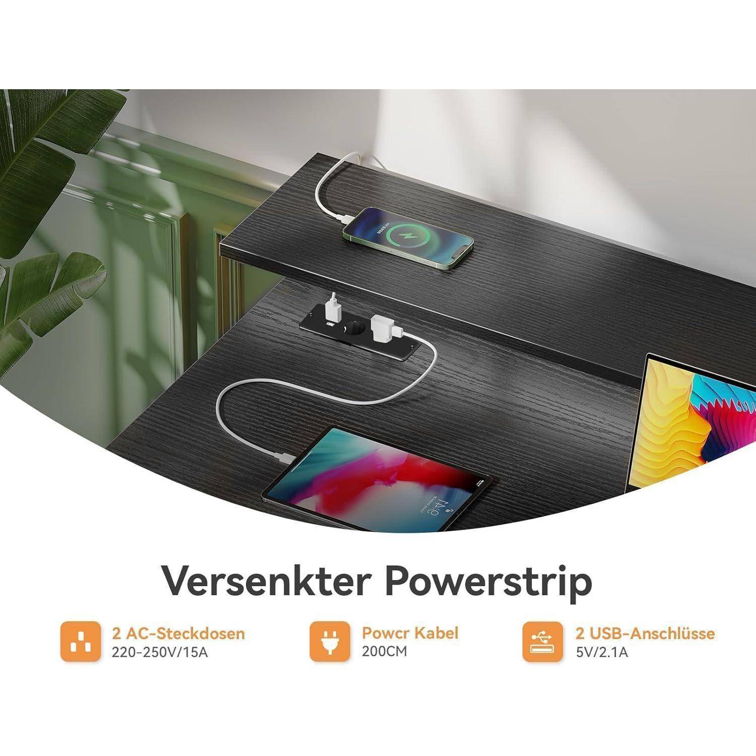 Schreibtisch mit 4 Schubladen und USB Ladeanschluss, Gaming Tisch für