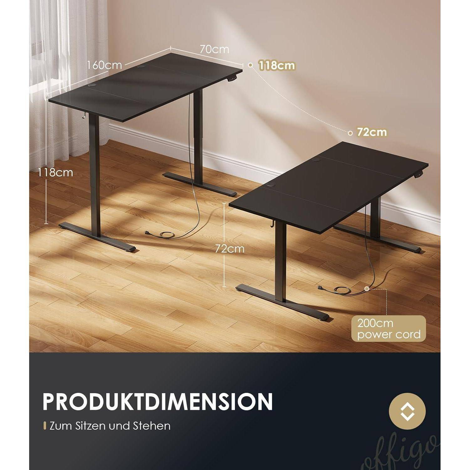 Höhenverstellbarer Schreibtisch 160 cm Elektrisch Memory-Funktion