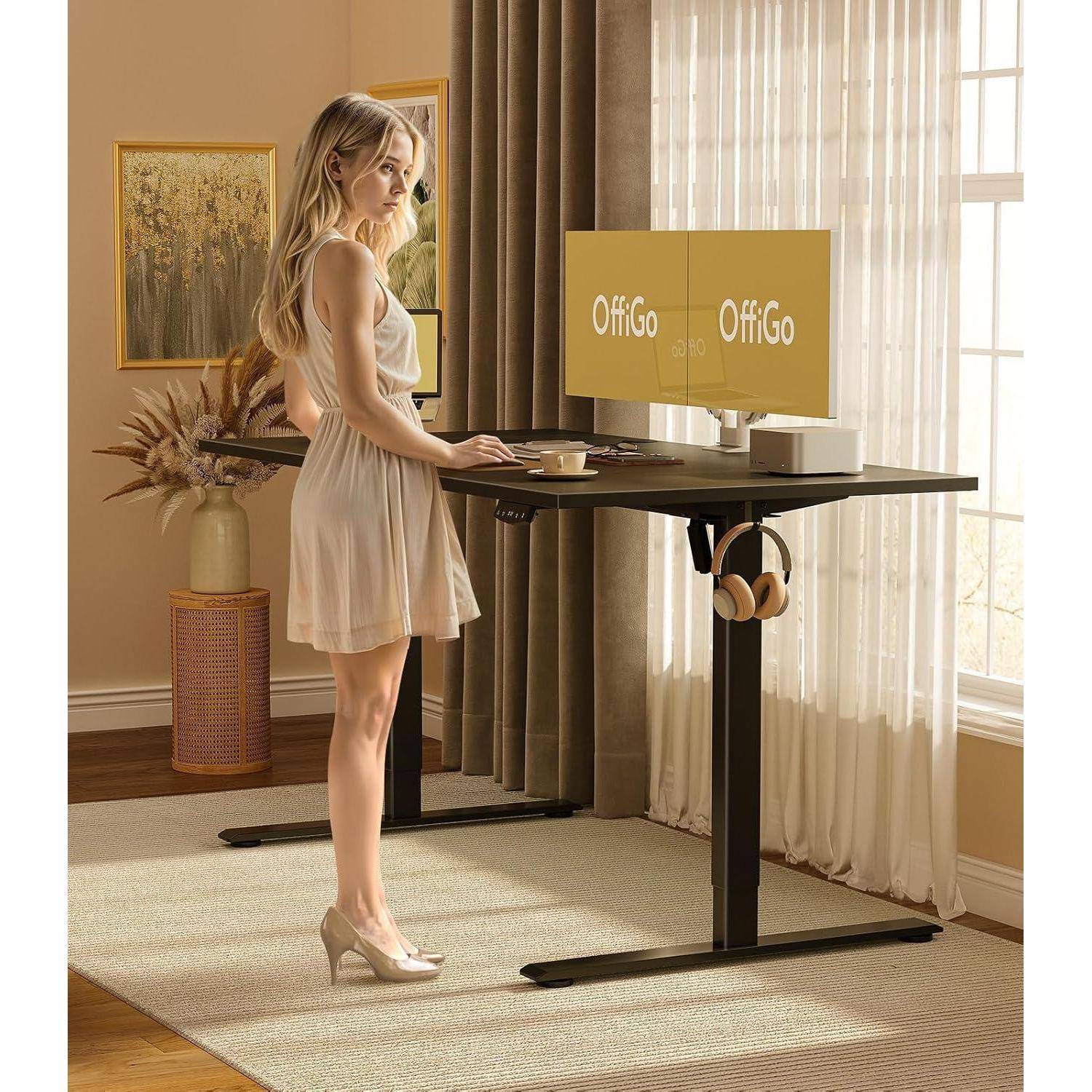 Schreibtisch Höhenverstellbar Elektrisch 180cm 180 x 70 cm Schwarz