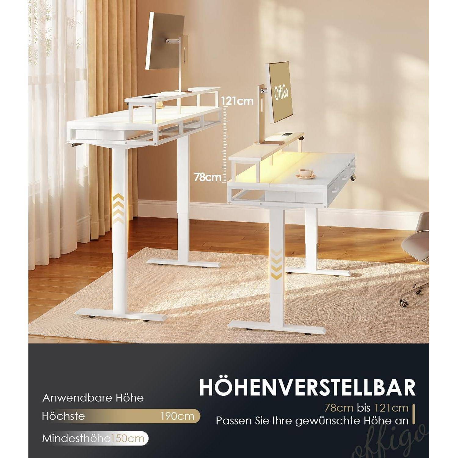 Elektrischer Schreibtisch mit Schubladen und