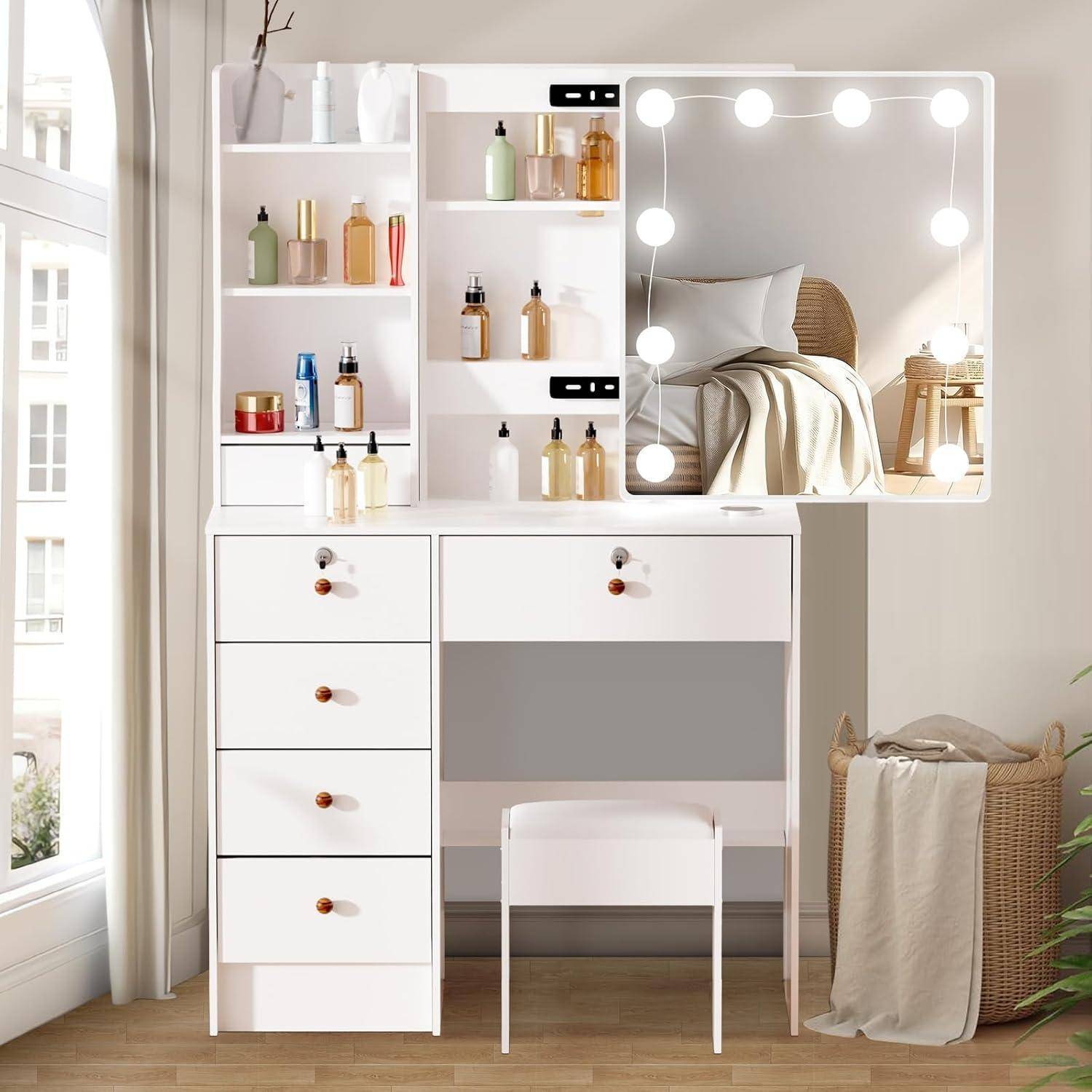 Schminktisch LED-Beleuchtung Spiegel Make-up Kosmetiktisch MDF
