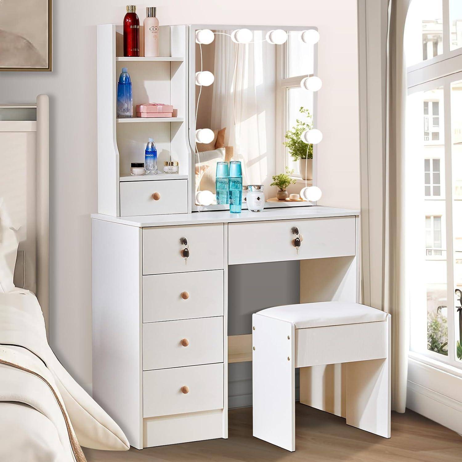 Schminktisch LED-Beleuchtung Spiegel Make-up Kosmetiktisch MDF