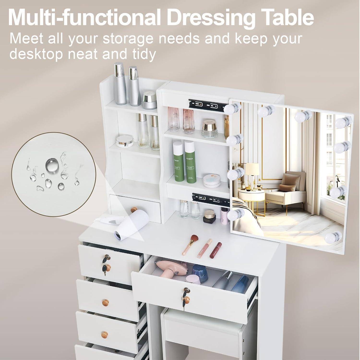 Schminktisch LED-Beleuchtung Spiegel Make-up Kosmetiktisch MDF