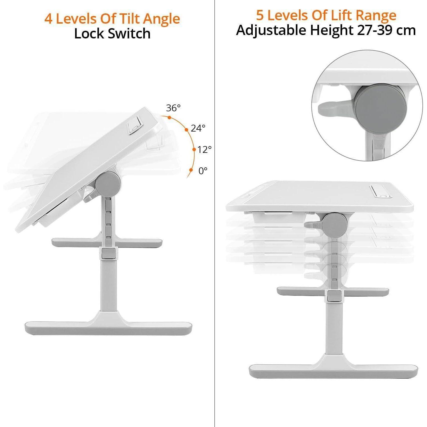 Laptoptisch höhenverstellbar klappbar Schublade LED Lampe 60x40cm
