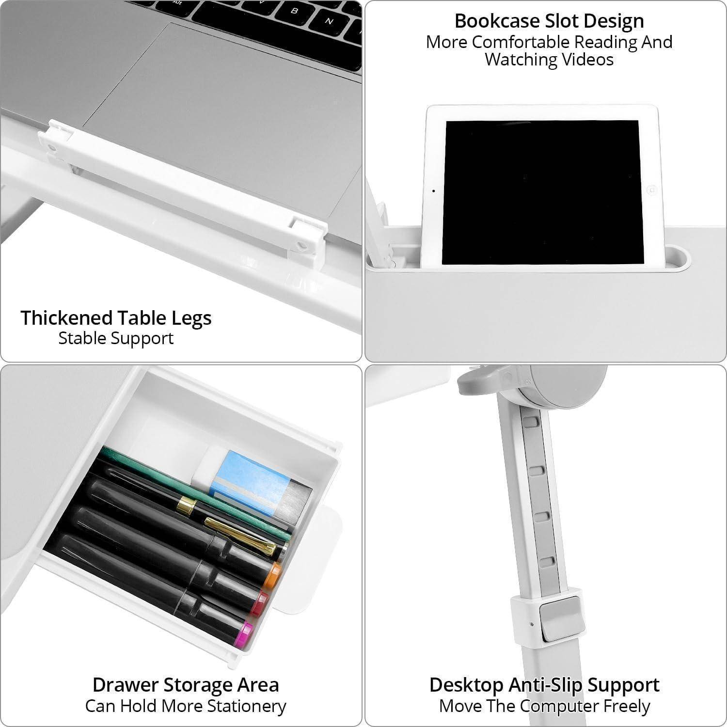 Laptoptisch höhenverstellbar klappbar Schublade LED Lampe 60x40cm