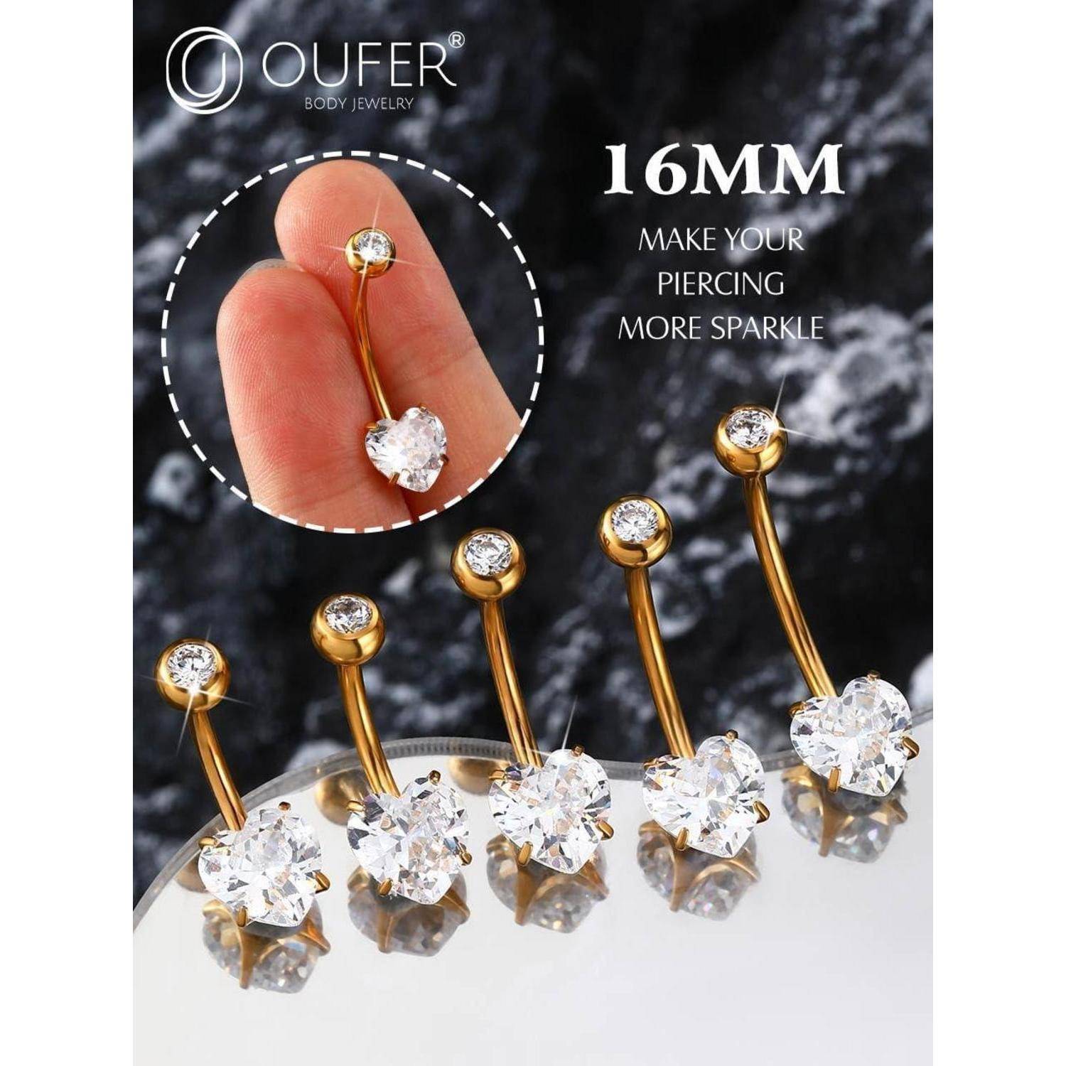 Bauchnabelpiercing 14G Titan Herz Gold 14mm Frauen Schmuck