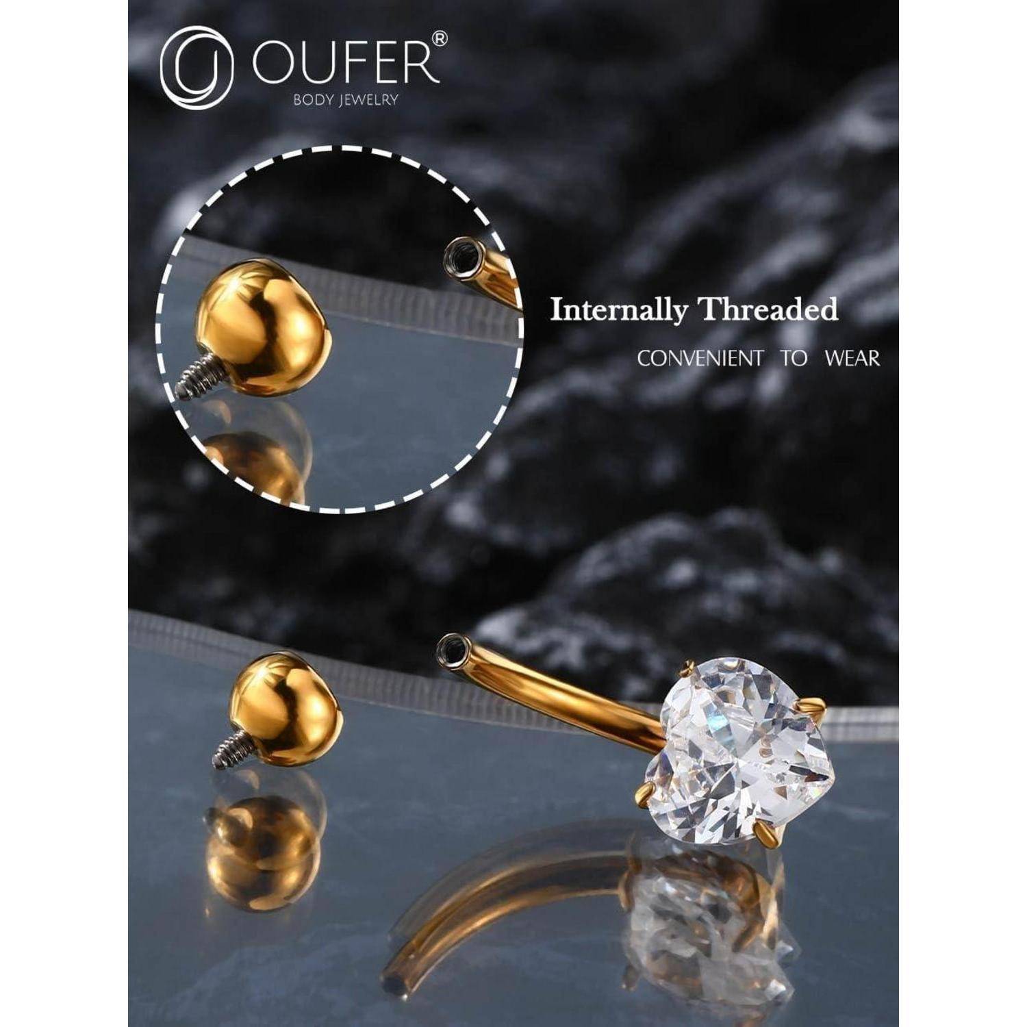 Bauchnabelpiercing 14G Titan Herz Gold 14mm Frauen Schmuck