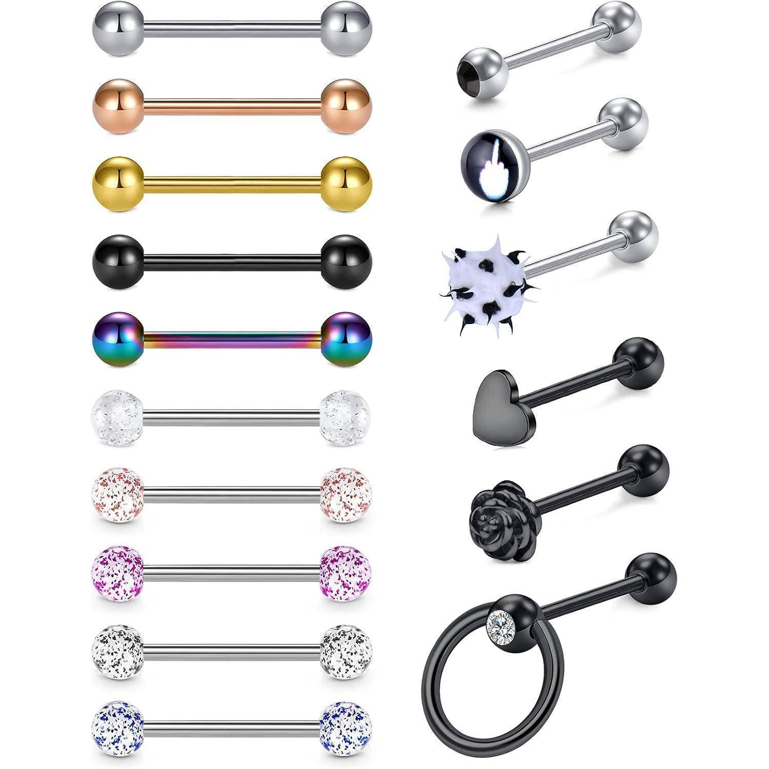14G Zungenpiercing Chirurgenstahl 16mm Herz Blume Nippelpiercing Set