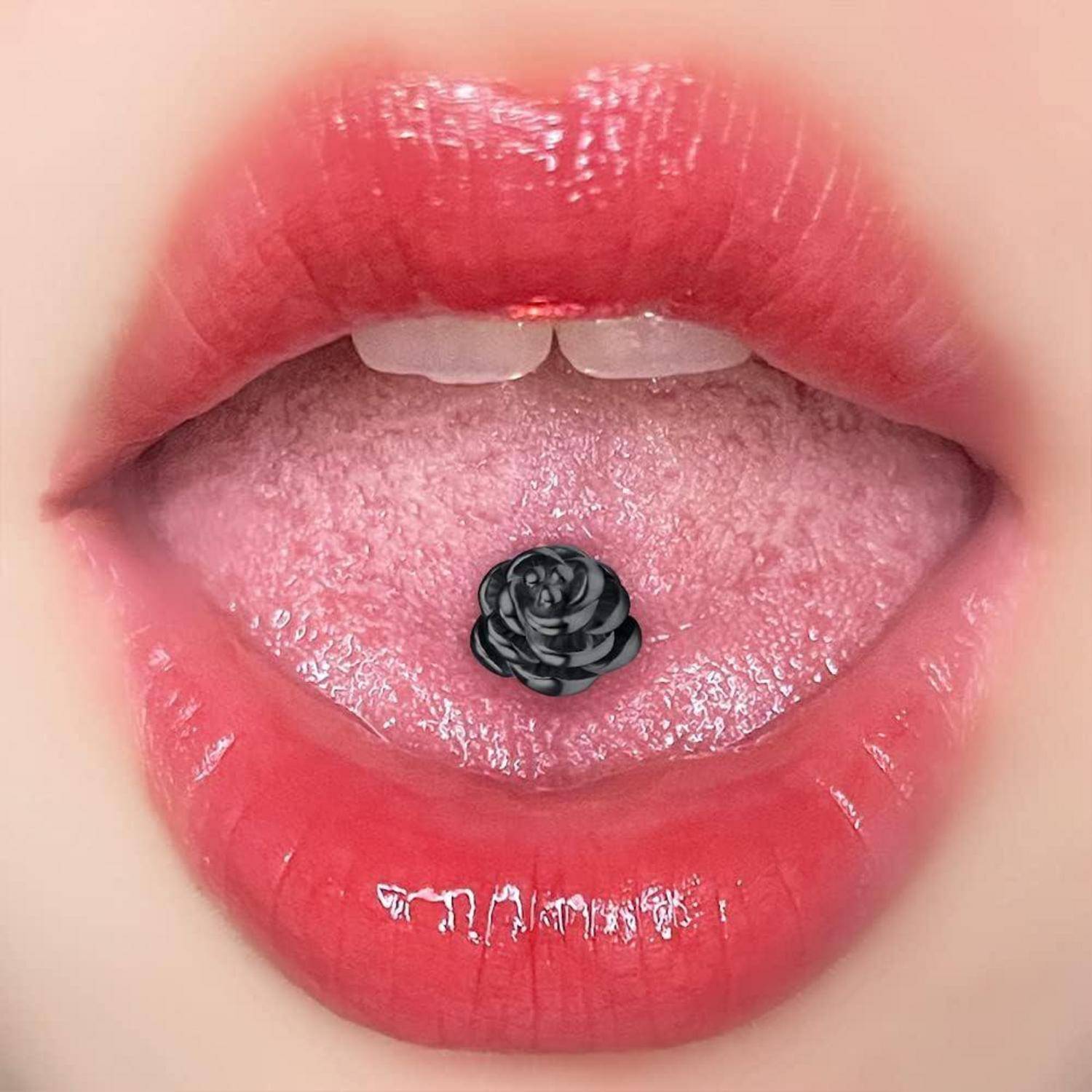 14G Zungenpiercing Chirurgenstahl 16mm Herz Blume Nippelpiercing Set