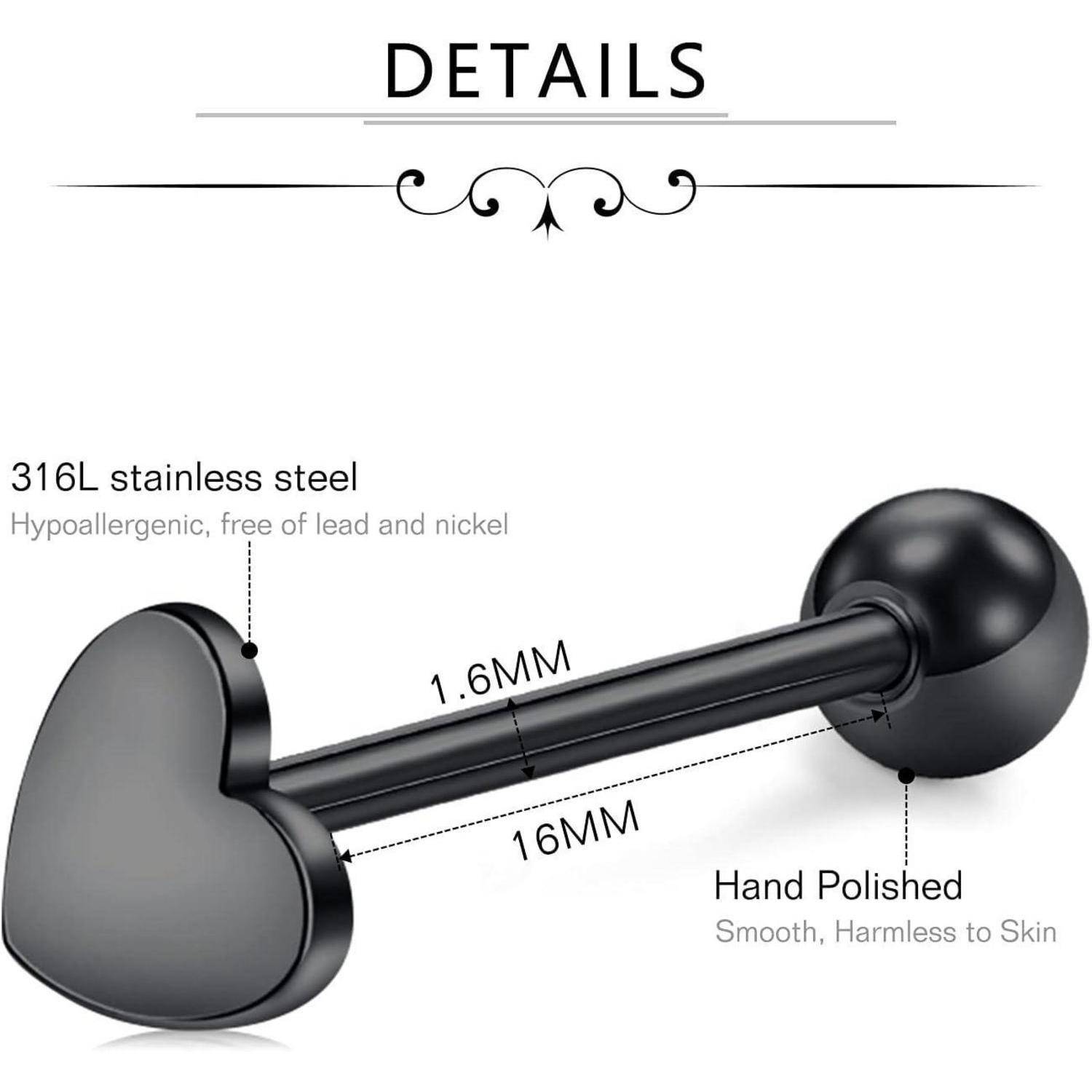 14G Zungenpiercing Chirurgenstahl 16mm Herz Blume Nippelpiercing Set