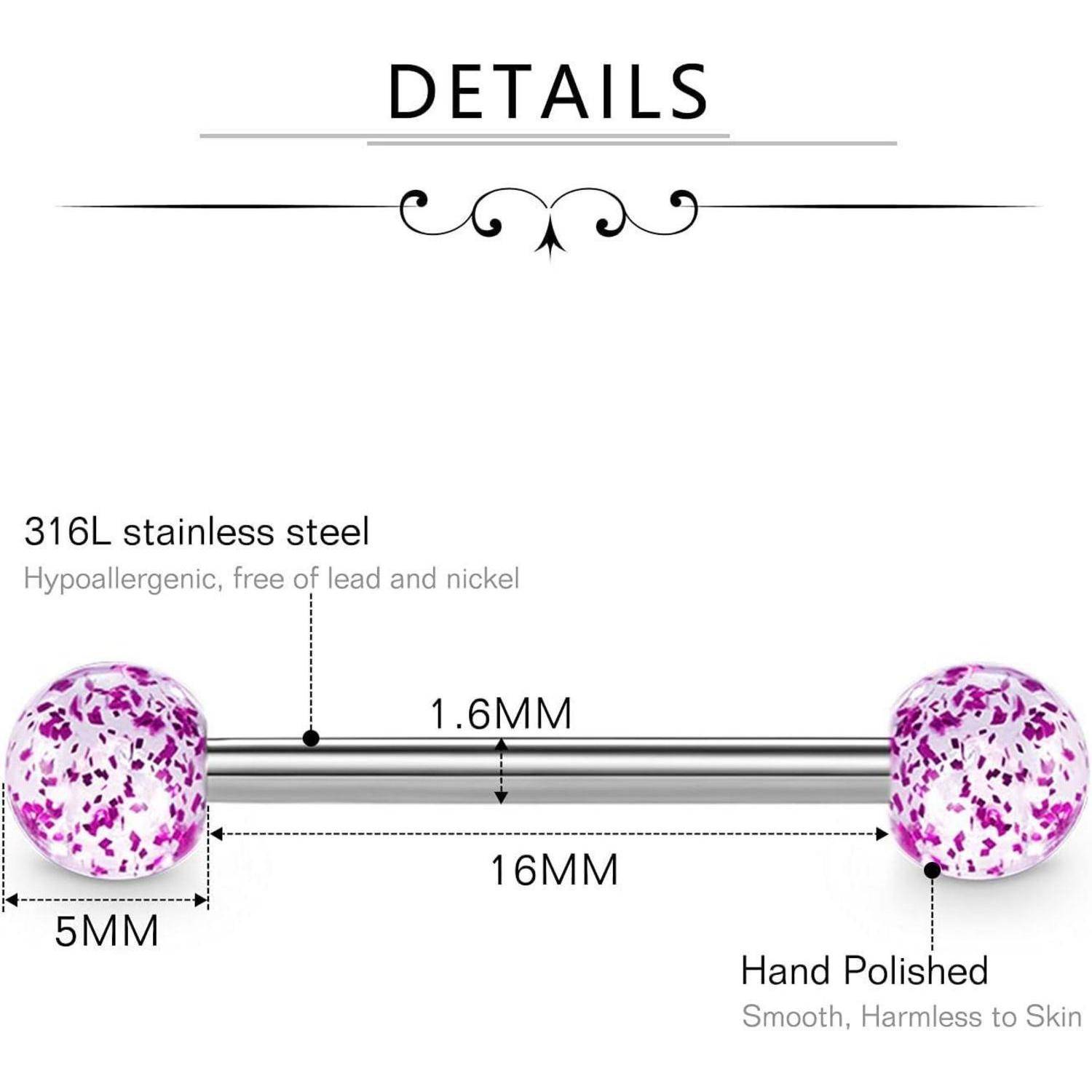 14G Zungenpiercing Chirurgenstahl 16mm Herz Blume Nippelpiercing Set