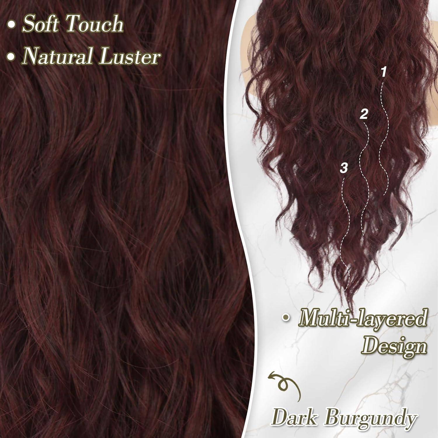 Ponytail Extension 66cm Lockige Wellige Haarverlängerung Dark Burgundy