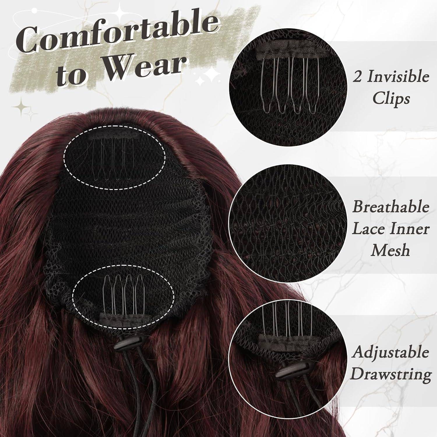 Ponytail Extension 66cm Lockige Wellige Haarverlängerung Dark Burgundy