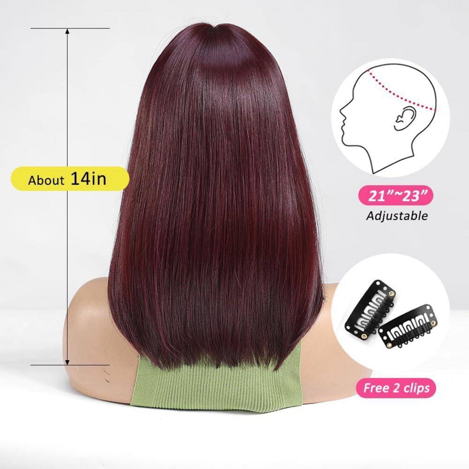 Weinrot Bob Perücke mit Pony für Frauen Synthetisches Haar tägliche