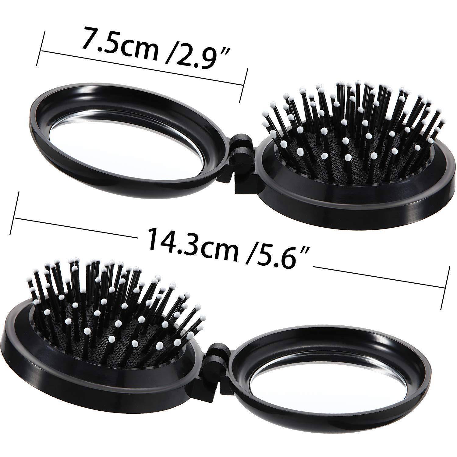 2er Pack Faltbare Haarbürsten mit Reise Spiegel Tasche Mini Kamm