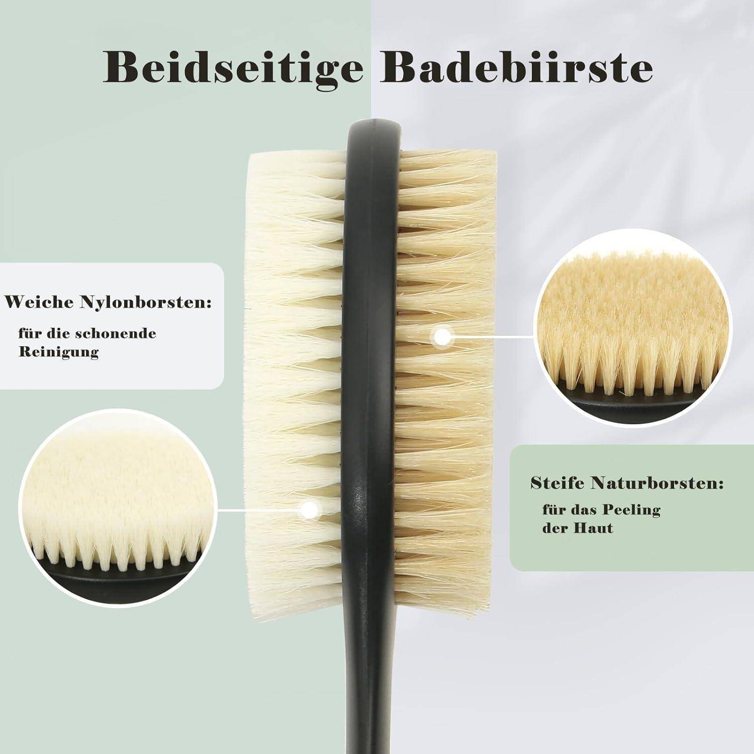 Rückenbürste 42 cm Nass und Trockenbürste langer Griff natürliche