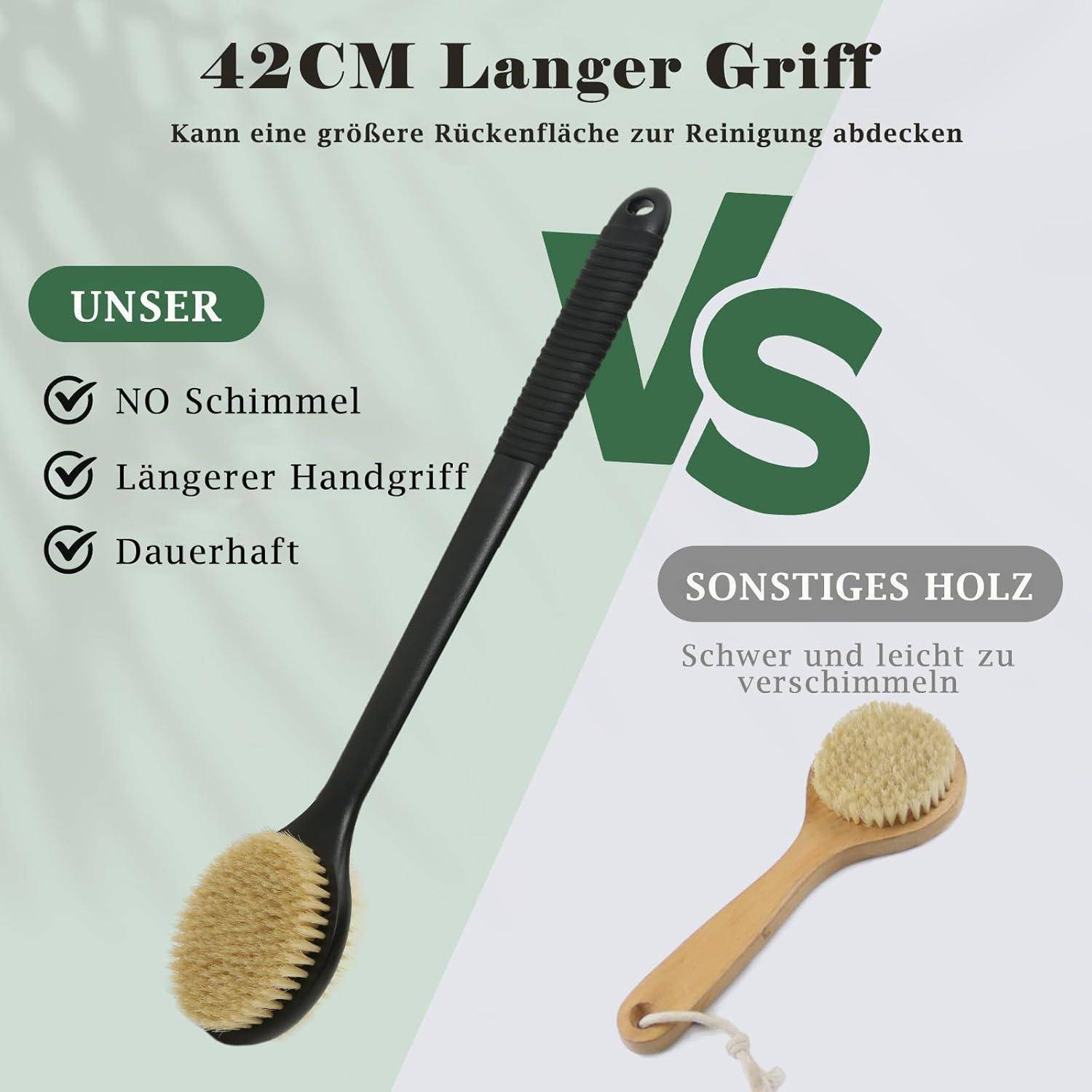 Rückenbürste 42 cm Nass und Trockenbürste langer Griff natürliche