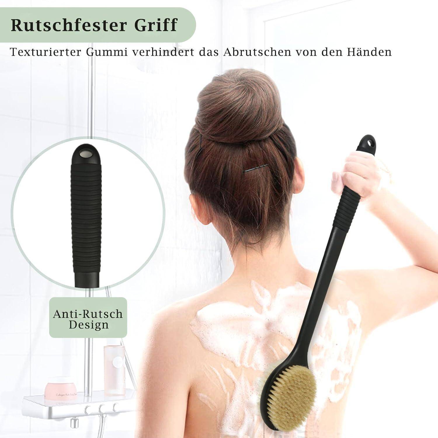 Rückenbürste 42 cm Nass und Trockenbürste langer Griff natürliche