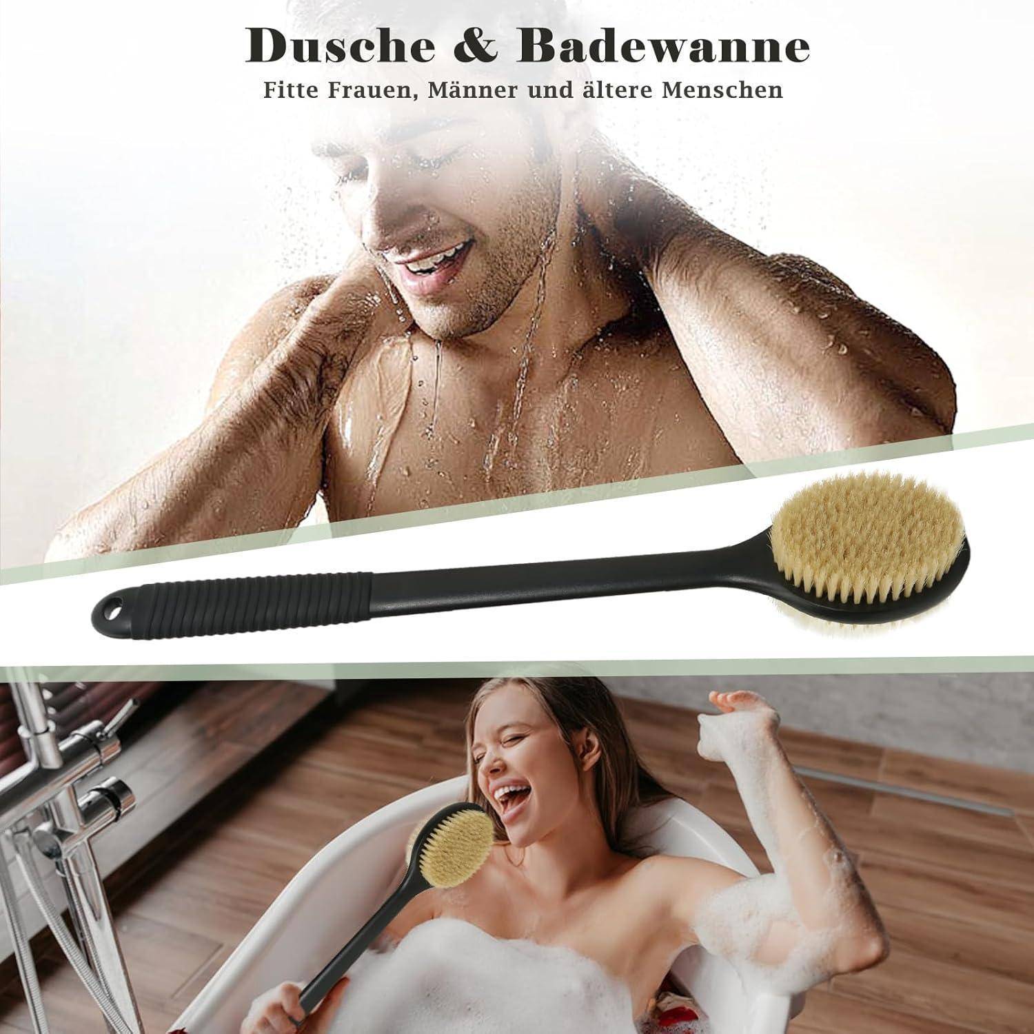 Rückenbürste 42 cm Nass und Trockenbürste langer Griff natürliche