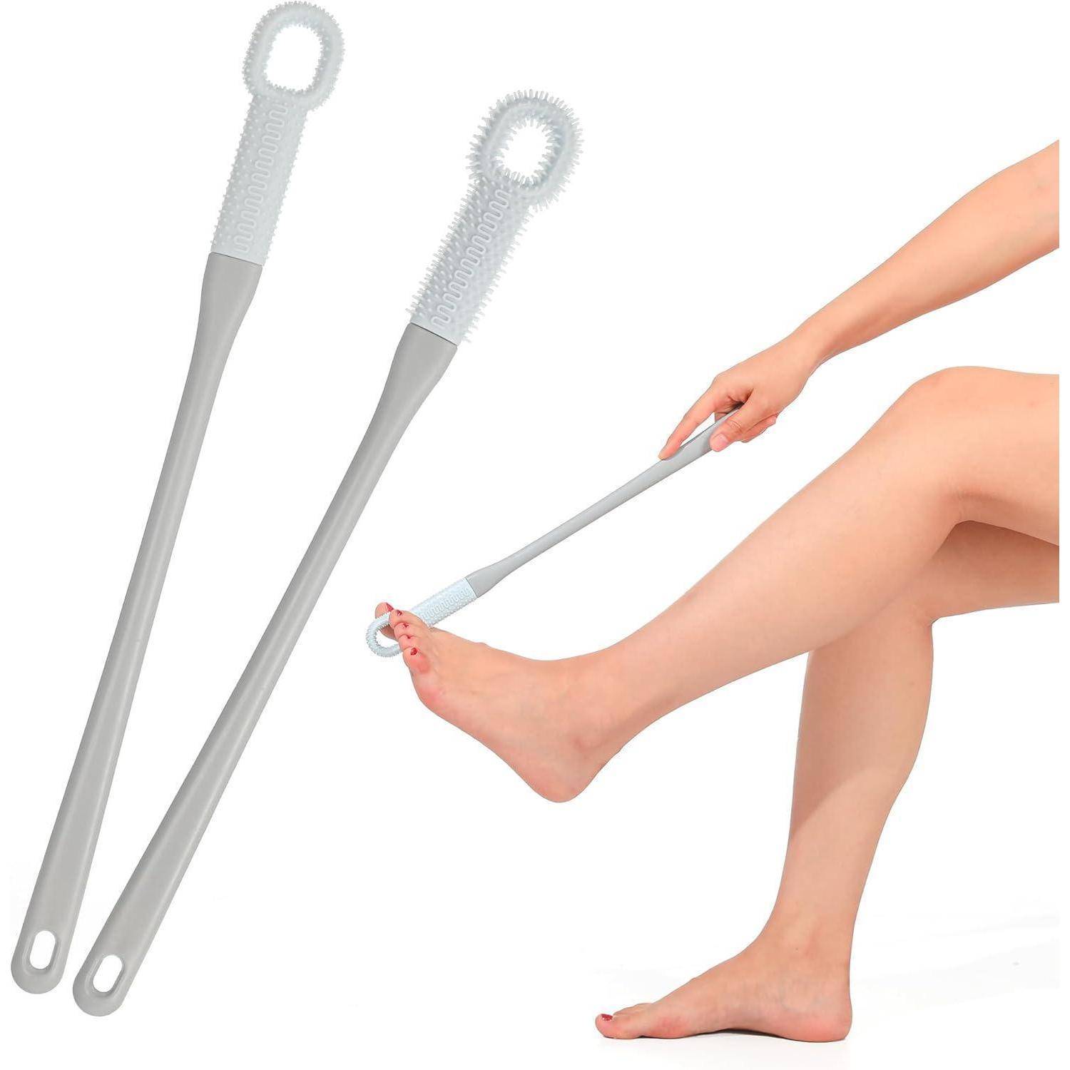 Silikon Fußwaschbürste für Dusche, Zehenwascher mit langem Stiel, 2
