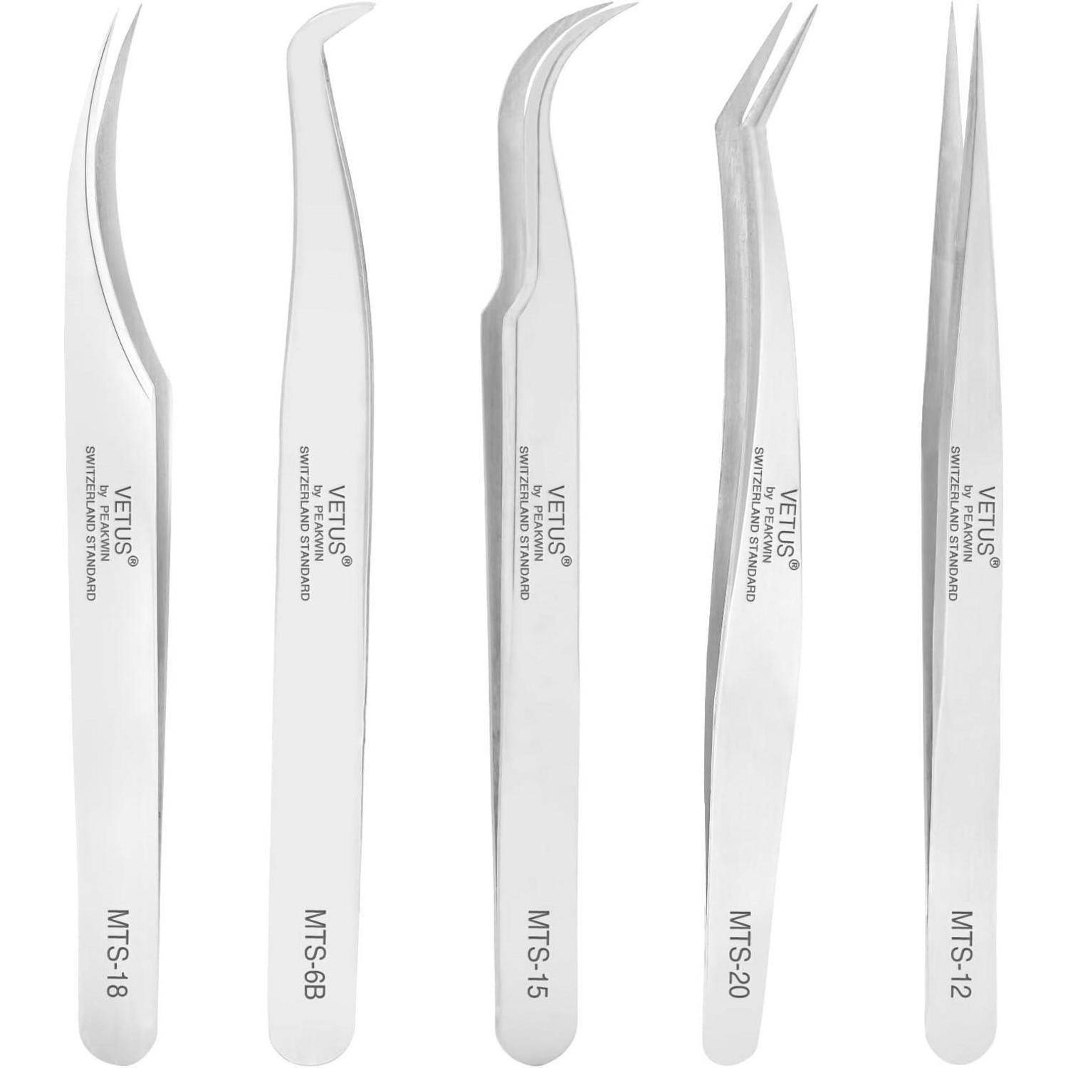 5er Edelstahl Wimpernpinzetten Set Wimpernverlängerung Nagelkunst