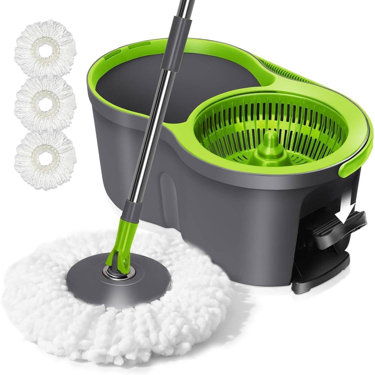 Wischmopp Set mit Eimer 2-in-1 Bodenwischer 3 Mikrofaser-Pads