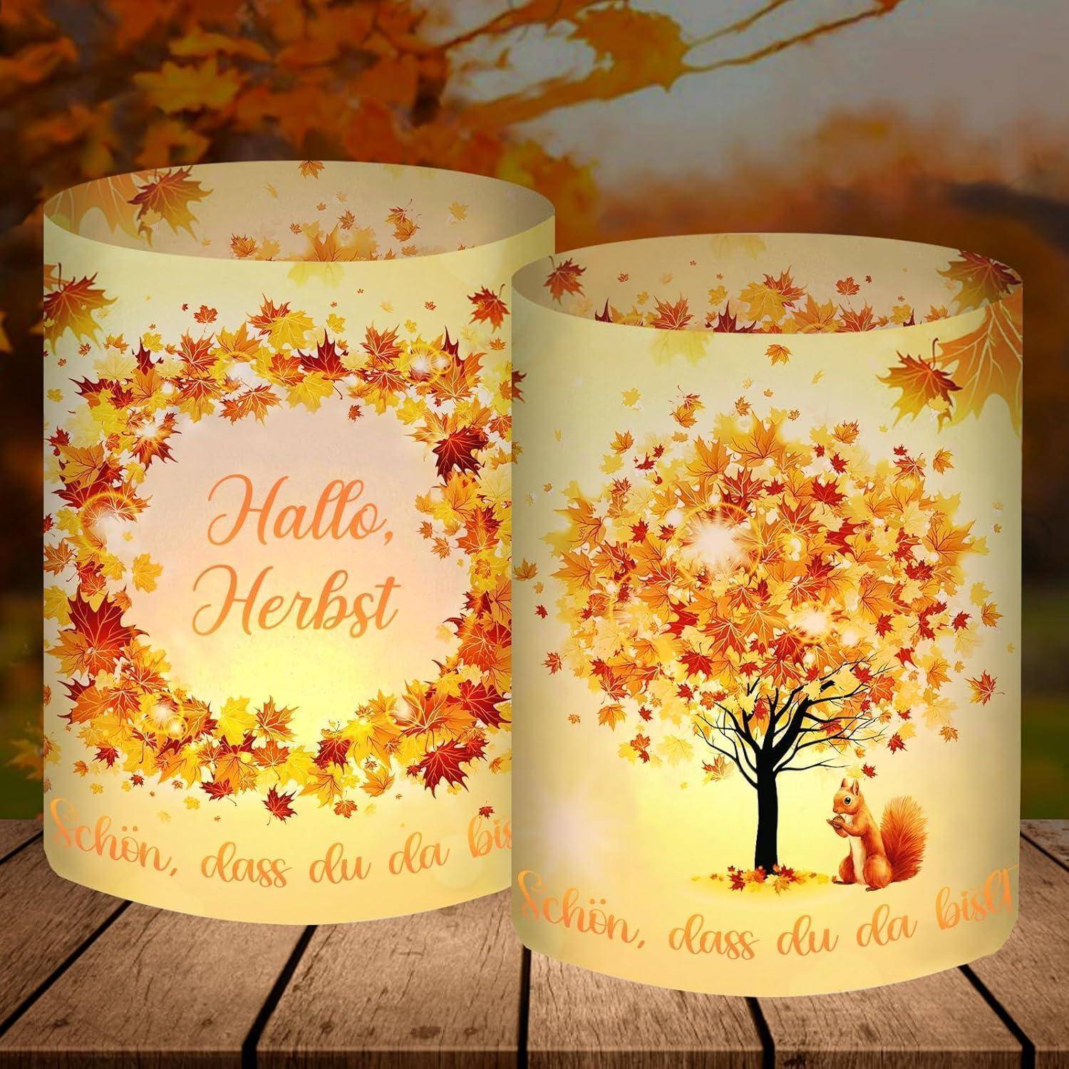 Windlicht Tischdeko Herbstblätter Teelichter Kerzen 12 Herbst Deko