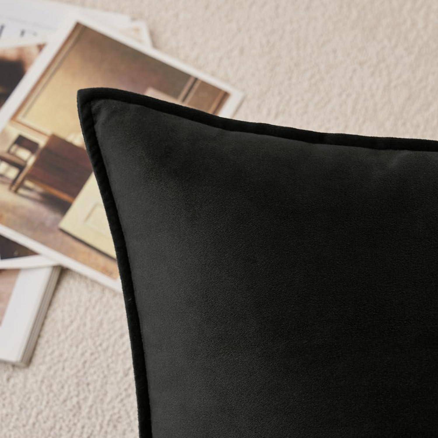 Kissenbezug Samt Dekokissen Sofa 40 x 40 cm 2 Stück B schwarz