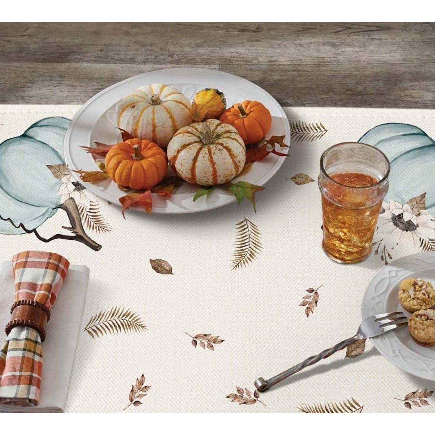 Tischdecke Herbst Kürbisse Blätter 85 x 85 cm (Quadratisch) Blau