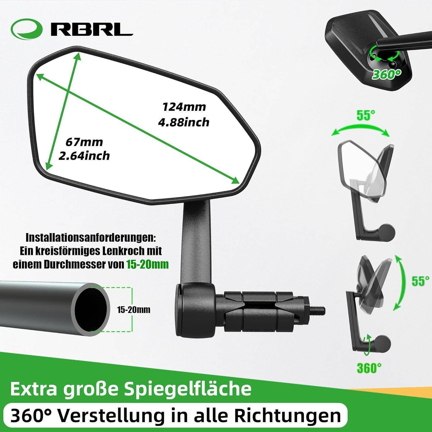 Fahrradspiegel Übergroß Bruchfest 360Grad Verstellbar Ebike rechts